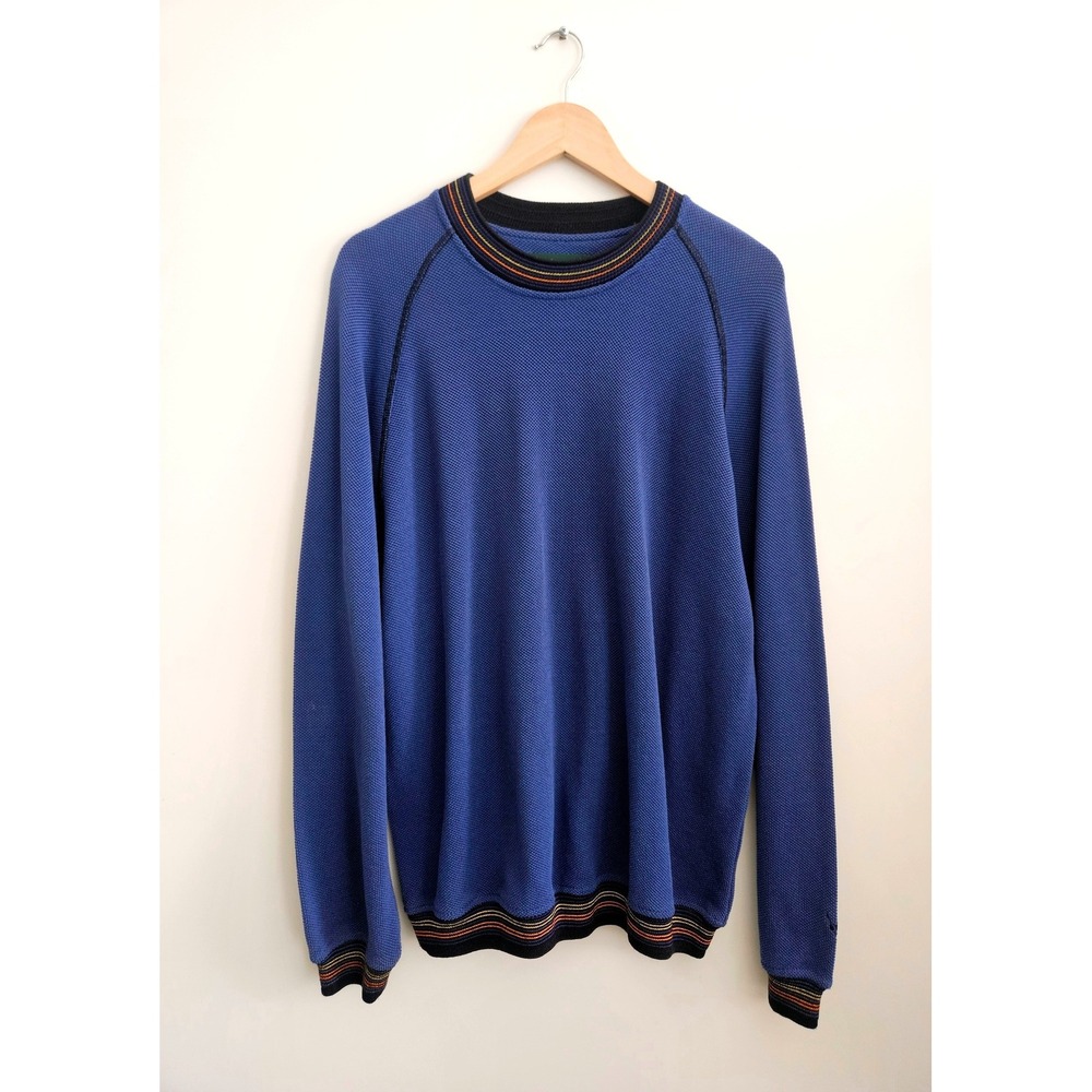 Vtg Tundra Canada 3D Knit Sweater Men L Mercerized Cotton Coogi Style‎ Blue 90s